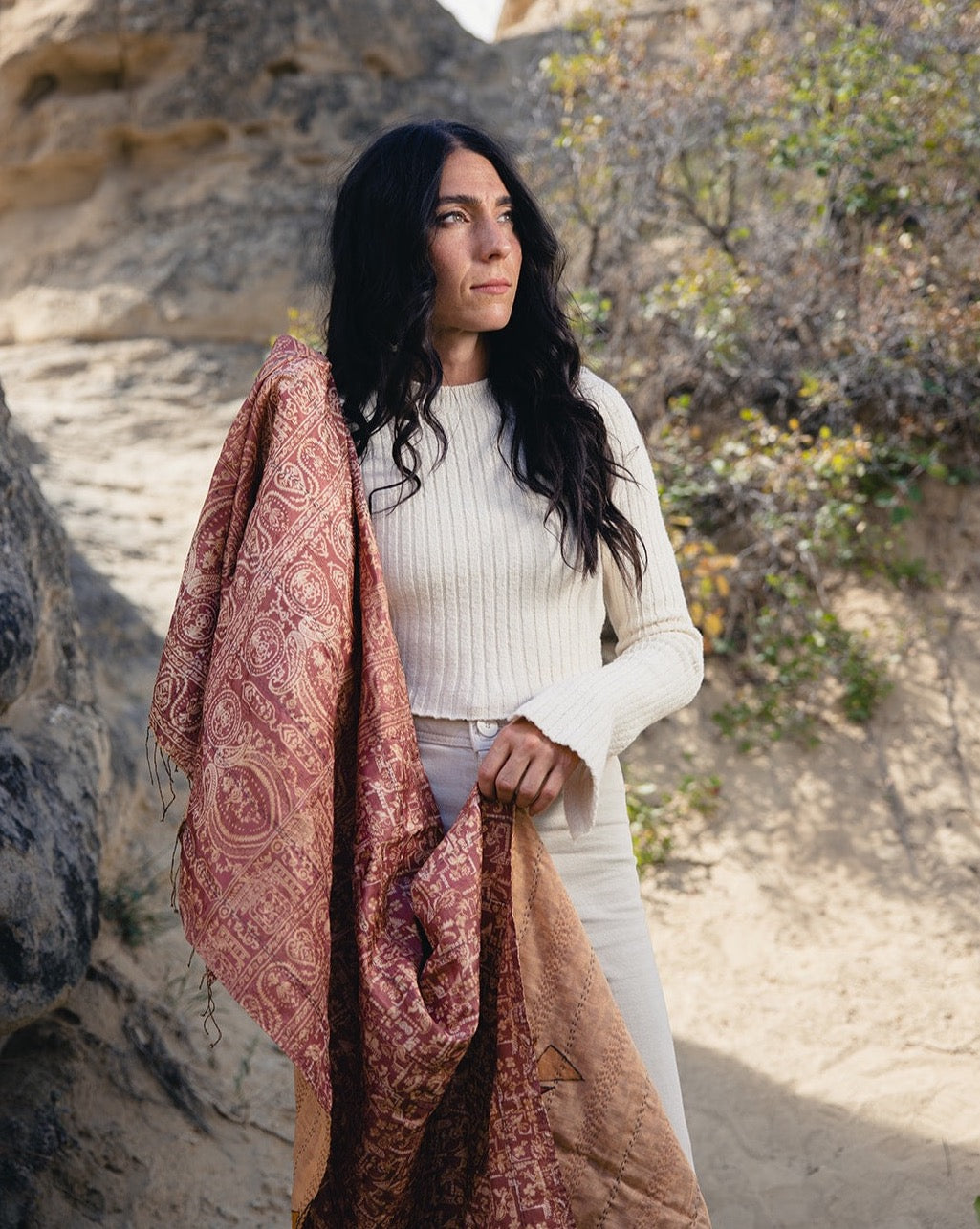 The Classic Kantha Scarf in the Warm Sunsets Palette