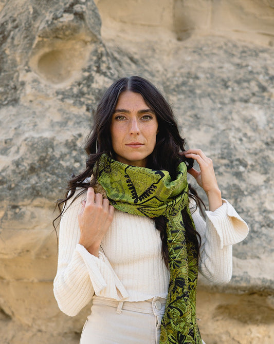 The Skinny Kantha Scarf in the Lush Rainforest Palette