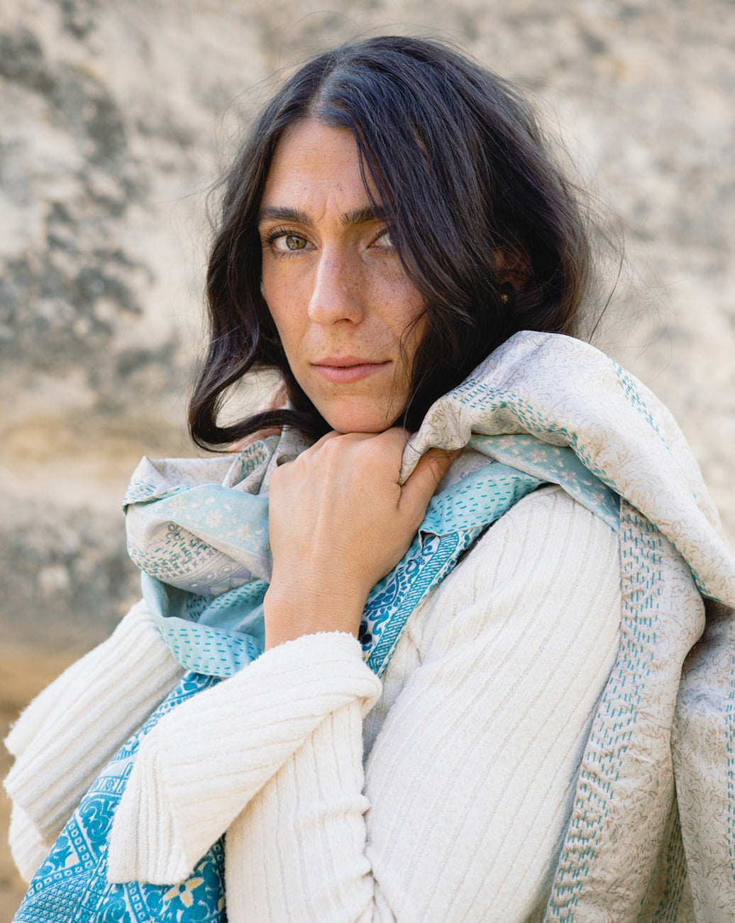 The Classic Kantha Scarf in Ocean Depths Palette