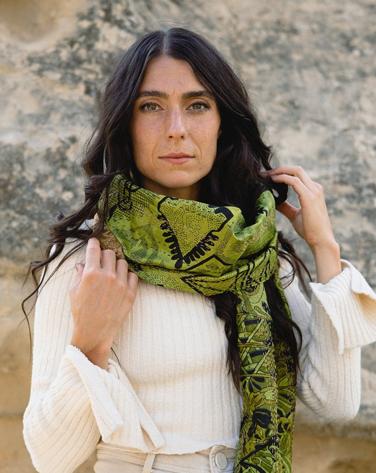 The Classic Kantha Scarf in the Lush Rainforest Palette