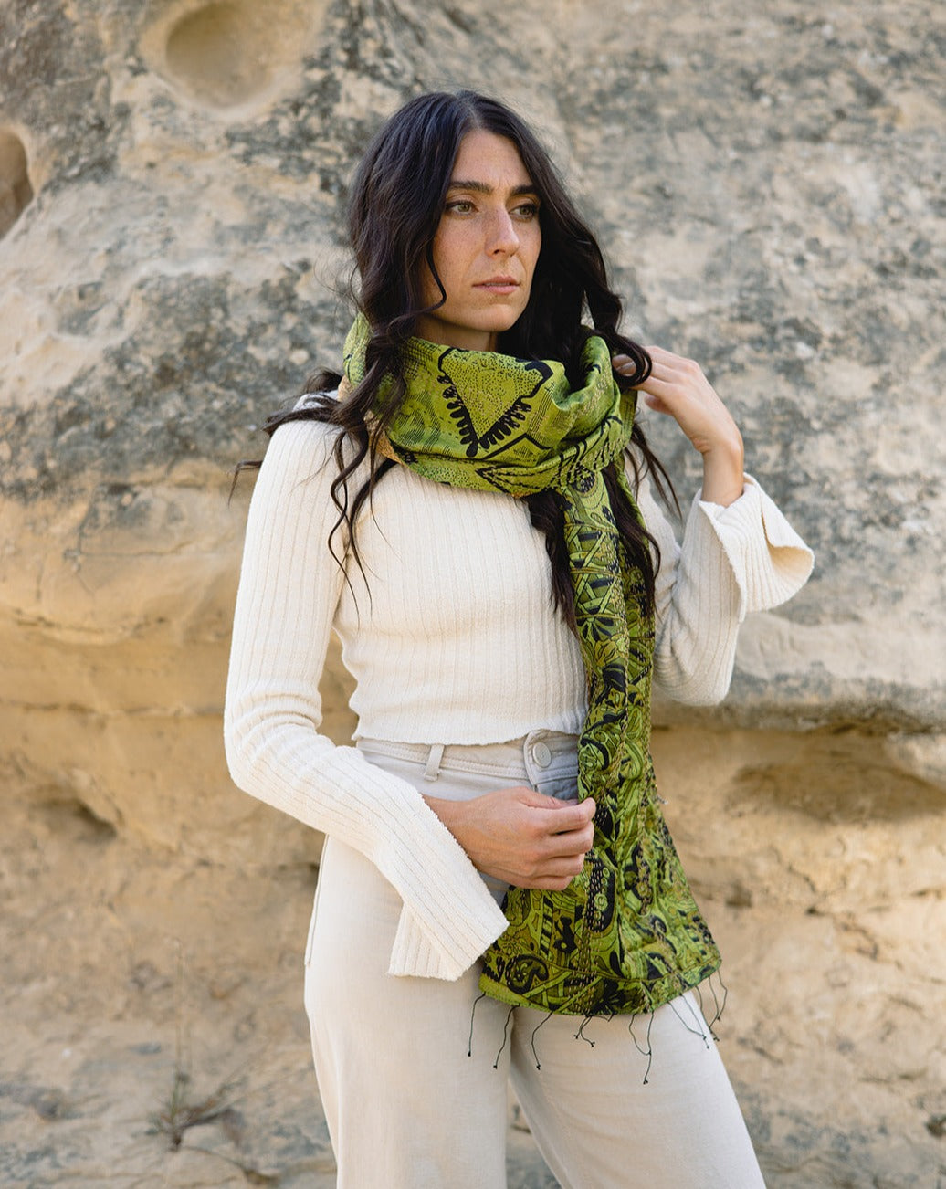The Skinny Kantha Scarf in the Lush Rainforest Palette