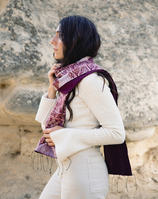 The Skinny Kantha Scarf in the Mixed Berry Palette