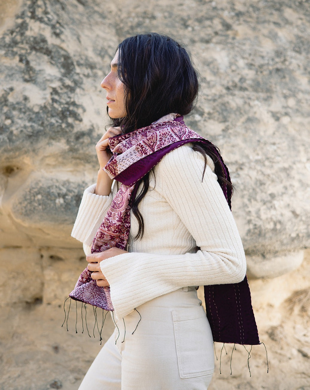 The Classic Kantha Scarf in the Mixed Berry Palette
