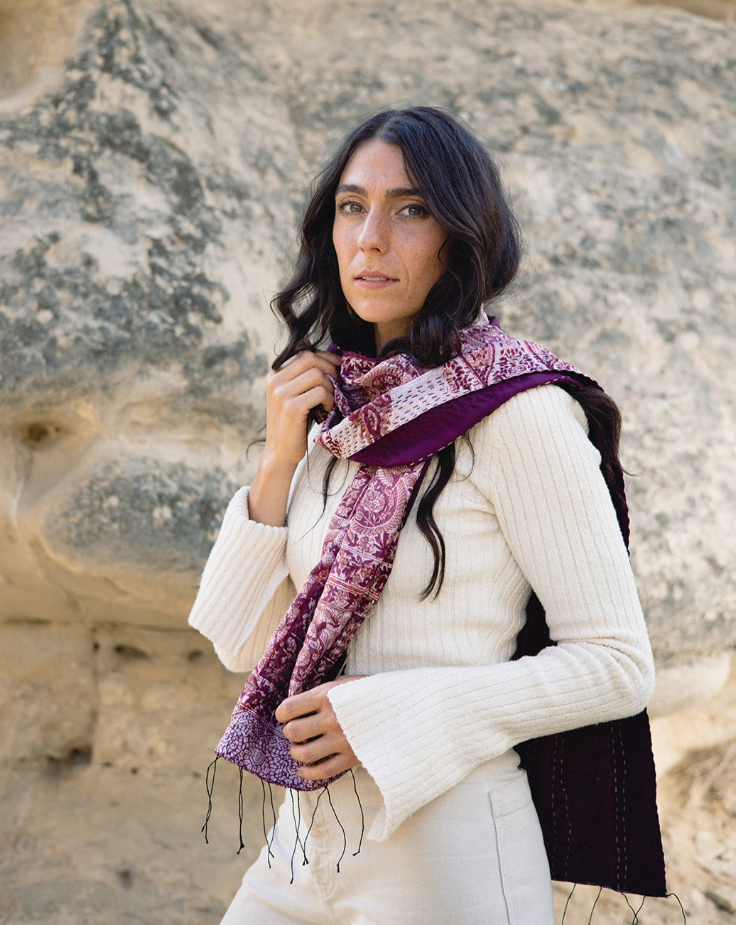 The Skinny Kantha Scarf in the Mixed Berry Palette