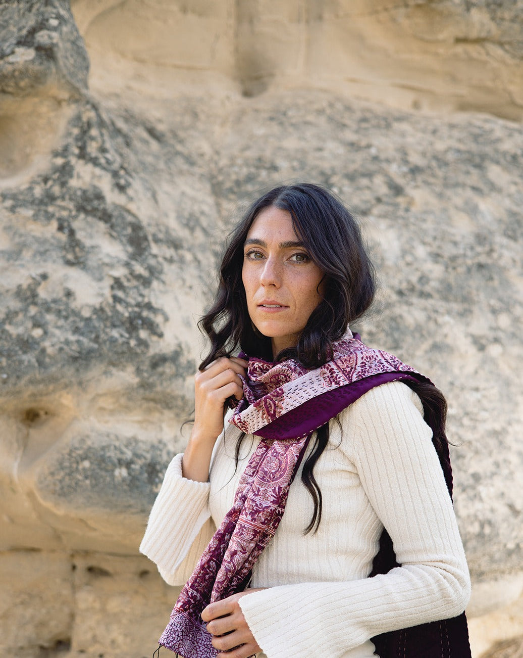 The Classic Kantha Scarf in the Mixed Berry Palette