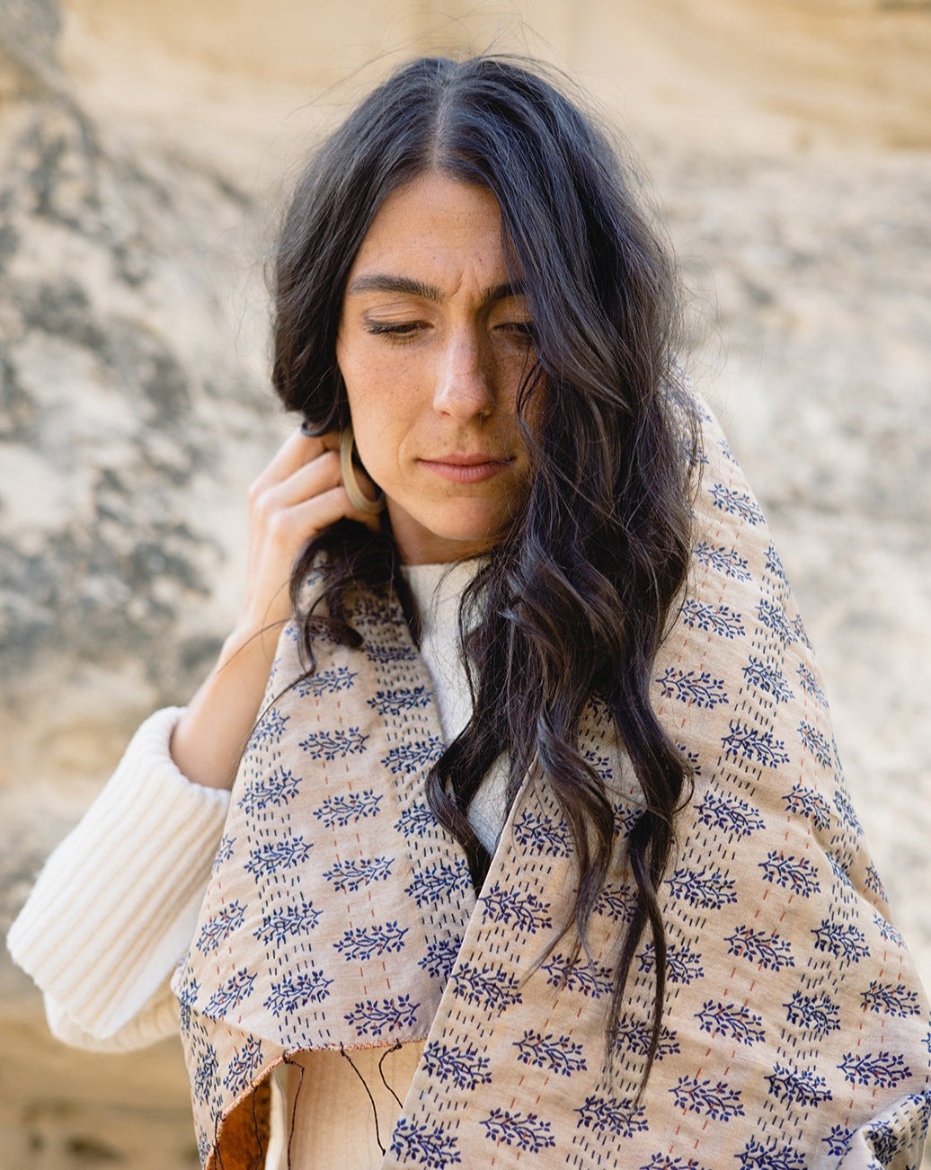The Classic Kantha Scarf in the Sand Dunes Palette