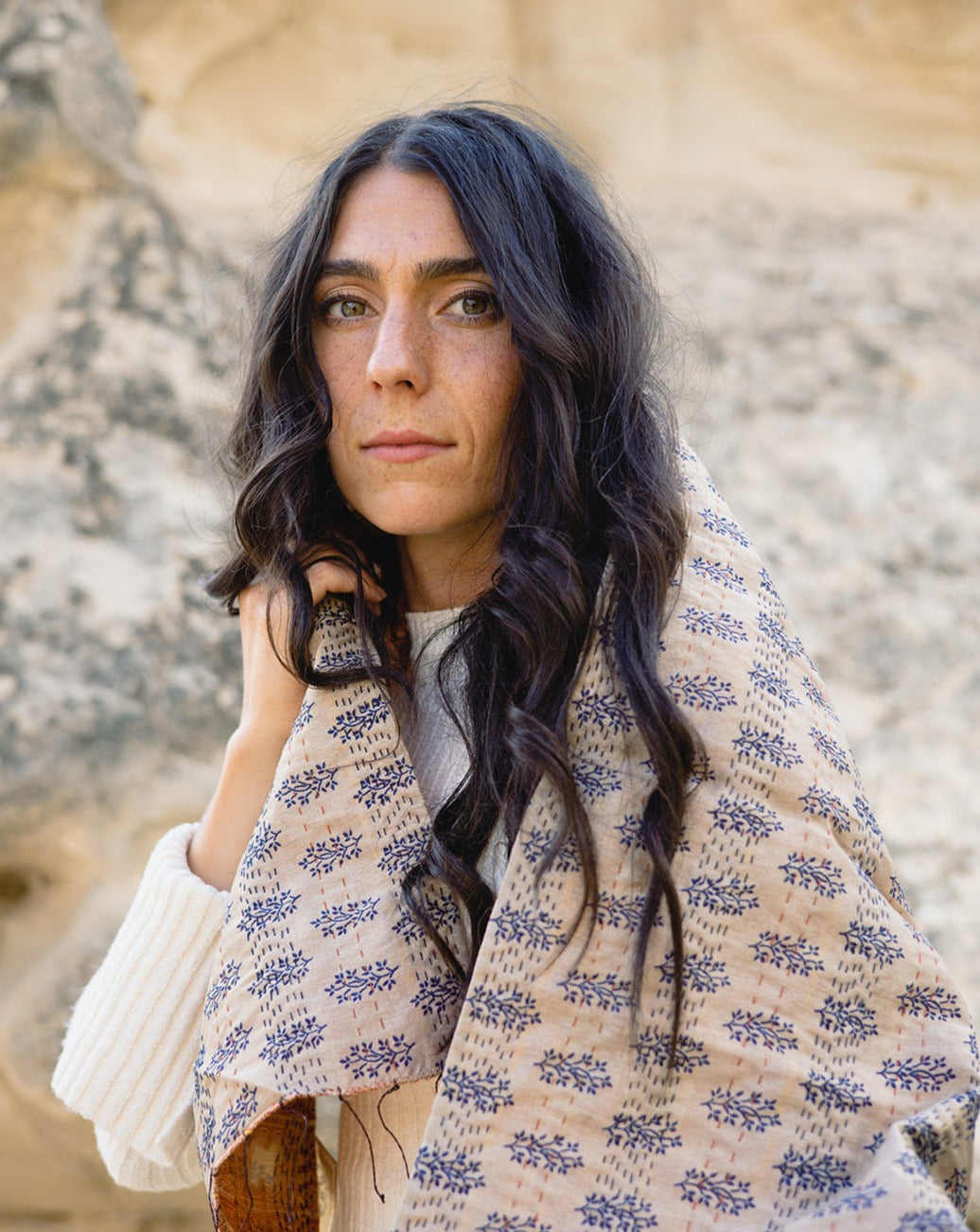 The Classic Kantha Scarf in the Sand Dunes Palette
